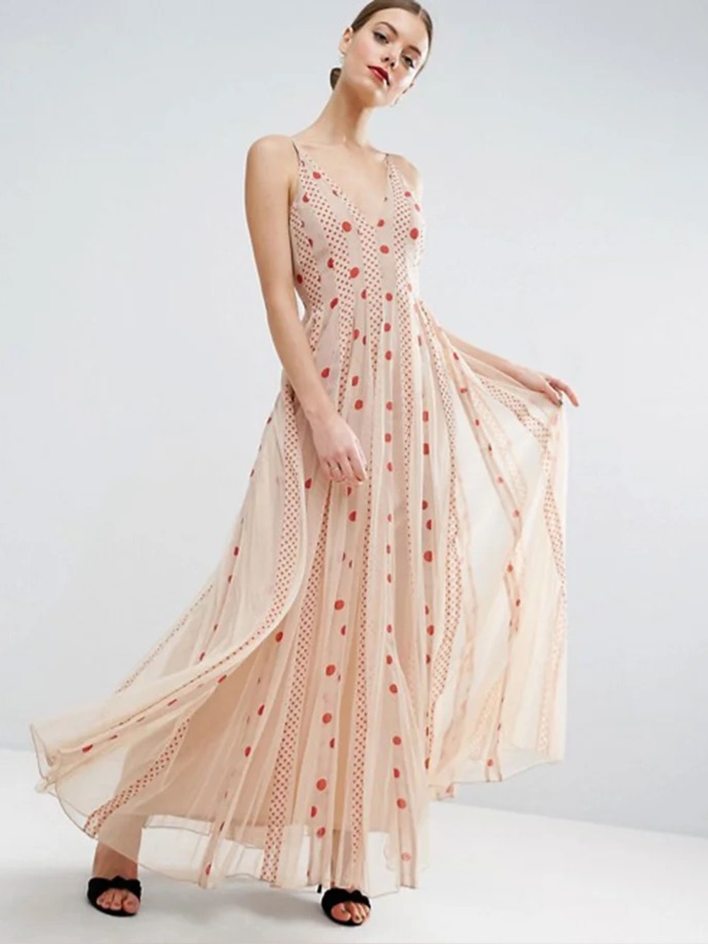 Asos 6 Sheer Polka Dot Lace Maxi Dress in Blush
